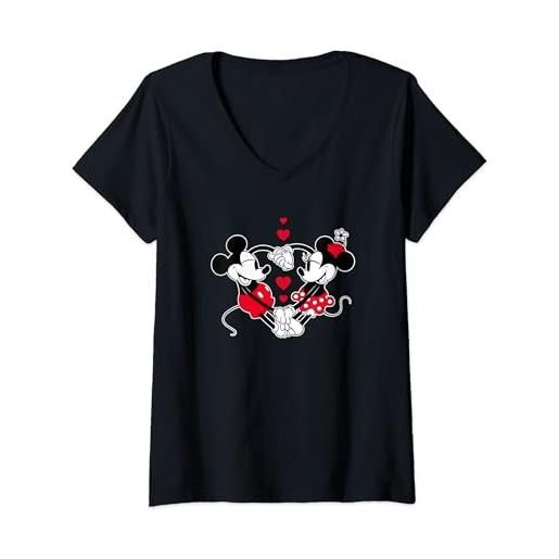 Disney donna Disney mickey and minnie love gaze hearts maglietta con collo a v