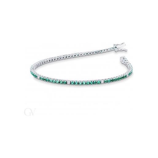 Gioielli di Valenza bracciale tennis in oro bianco 18k con smeraldi e diamanti