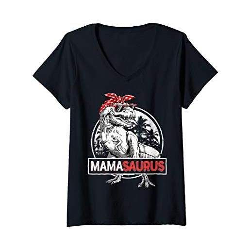 Rawrsome Dinosaur Clothing donna mamasaurus t rex dinosaur funny mama saurus family matching maglietta con collo a v