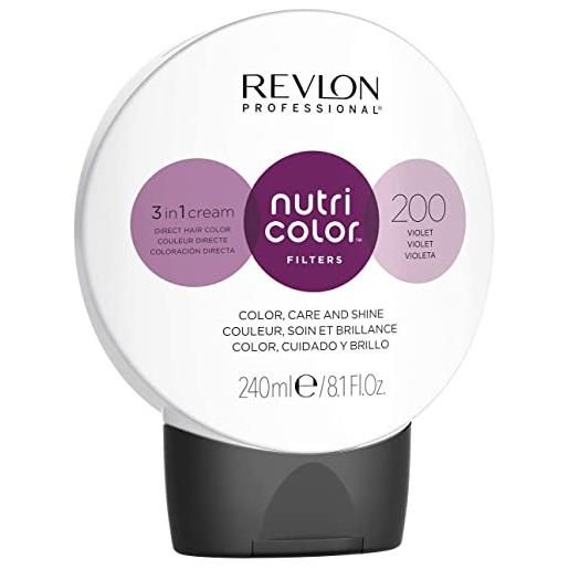 Revlon professional nutri color filters, maschera per capelli colorante 3 in 1, colore, trattamento e luminosità intensi (240ml), 200 viola