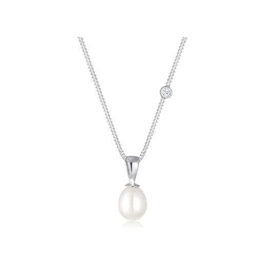 DIAMORE elli diamonds collana donne ciondolo elegante con perle d'acqua dolce e diamante (0,03 ct. ) in argento sterling 925