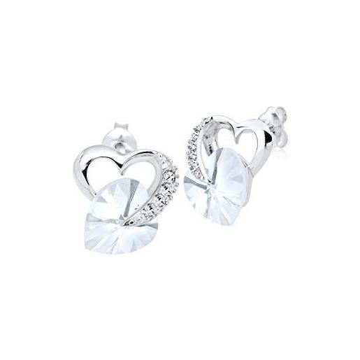 Elli orecchini a perno da donna, in argento 925, con cristallo bianco, taglio cuore