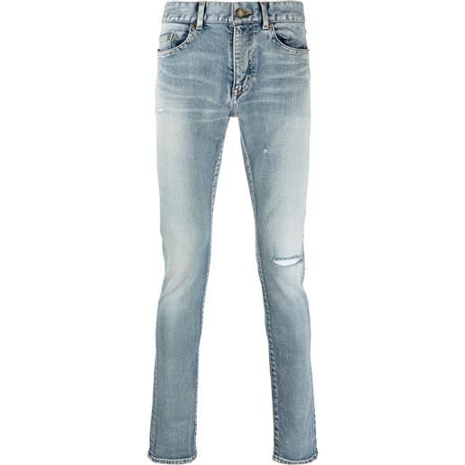 Saint Laurent jeans skinny con effetto vissuto - blu