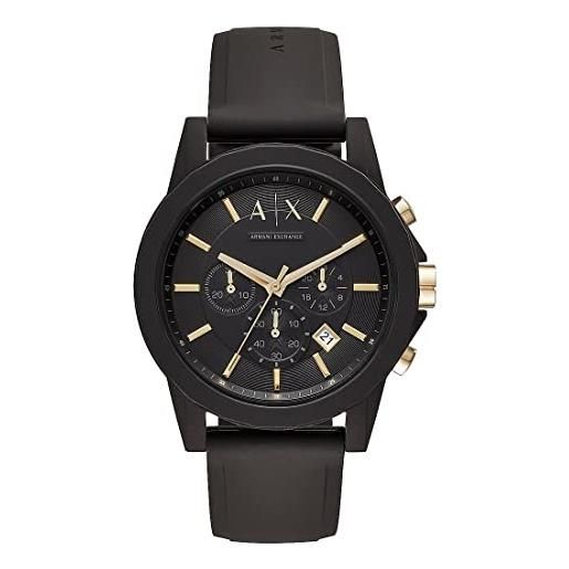 Emporio Armani armani exchange orologio cronografo da uomo, cassa in silicone nero 45 mm con cinturino in silicone, ax7105