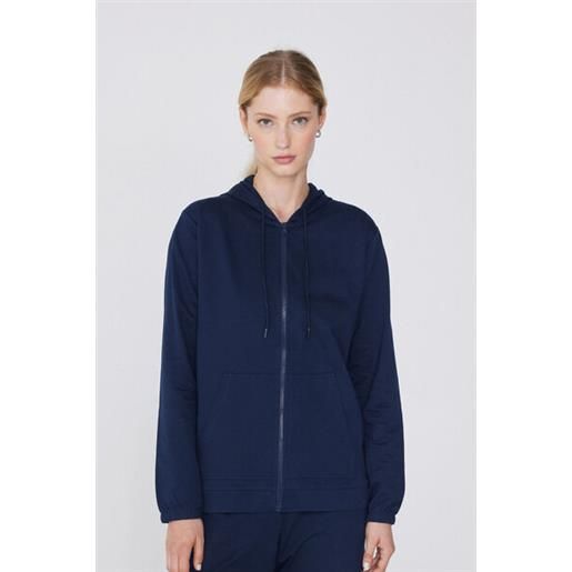 Tezenis felpa leggera cappuccio con zip e coulisse donna blu