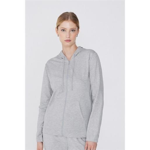 Tezenis felpa leggera cappuccio con zip e coulisse donna grigio
