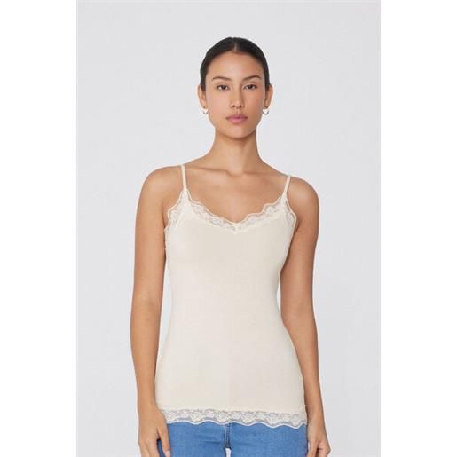 Tezenis canotta spalline sottili scollo a v in viscosa con pizzo donna avorio