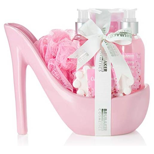 Brubaker cosmetics lusso fiori di ciliegio set bagno e doccia - set 6 pezzi bagno e doccia - set regalo in ceramica a stiletto rosa