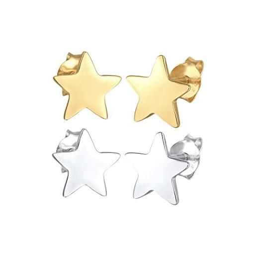 Elli orecchini donna imposta stella motif tendenza bi-color in argento sterling 925