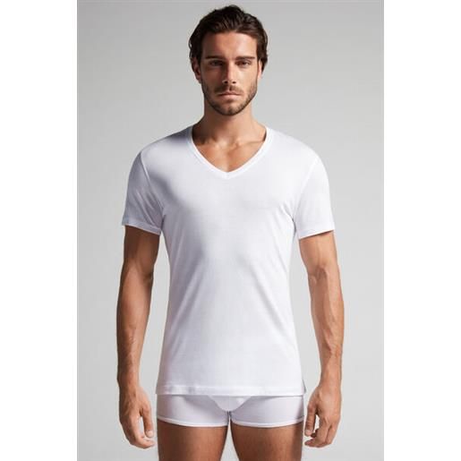 Intimissimi t-shirt scollo v in cotone superior extrafine bianco