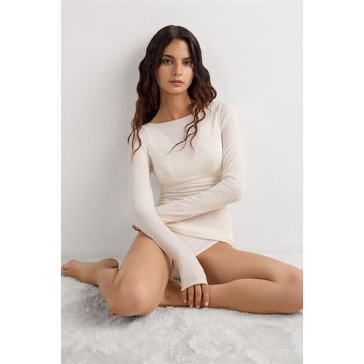 Intimissimi maglia manica lunga ultralight con cashmere e scollo a barchetta avorio