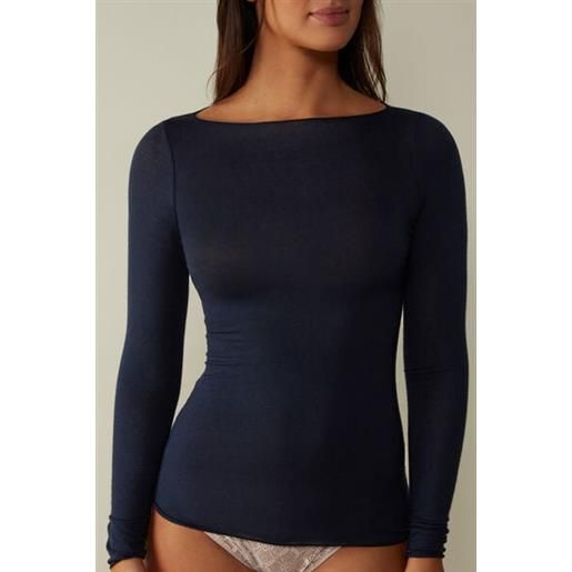 Intimissimi maglia in modal ultralight con cashmere con scollo a barchetta blu