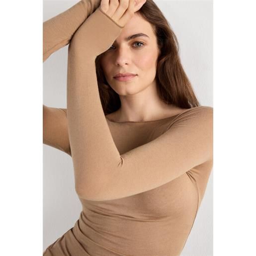 Intimissimi maglia manica lunga ultralight con cashmere e scollo a barchetta marrone