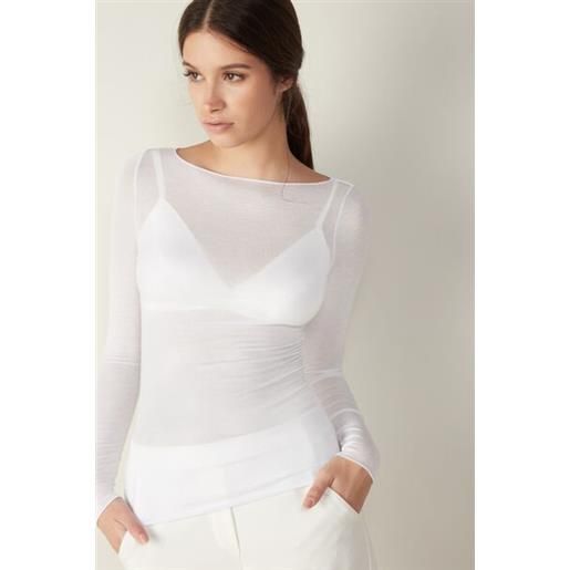 Intimissimi maglia in modal ultralight con cashmere con scollo a barchetta bianco