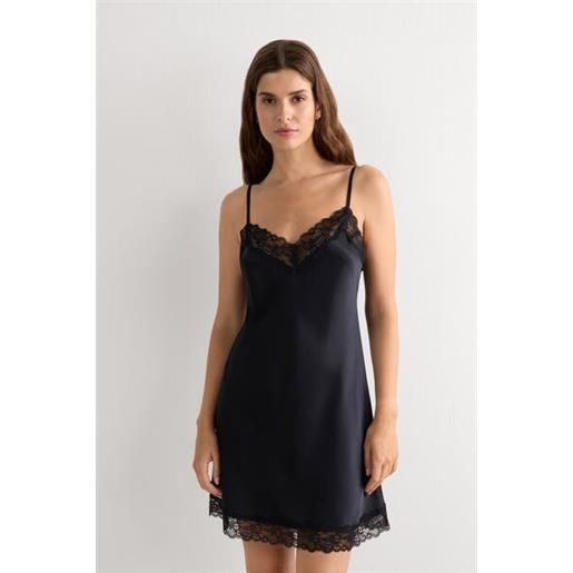 Intimissimi sottoveste in seta e inserti in pizzo nero