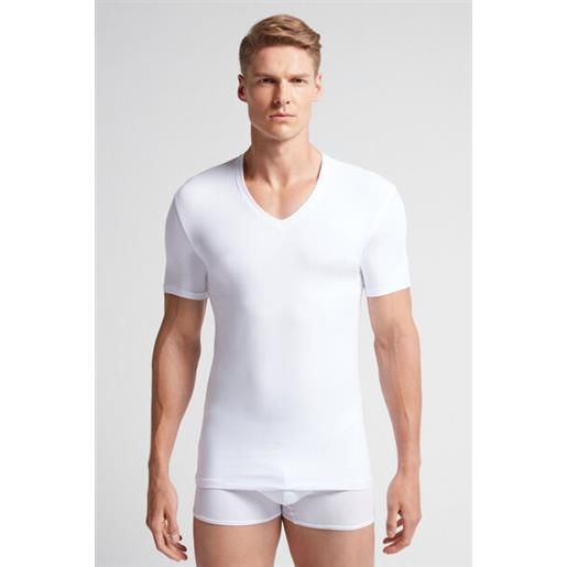 Intimissimi t-shirt scollo a v in cotone superior elasticizzato bianco