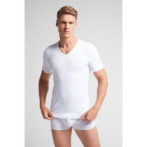 Intimissimi t-shirt con scollo a v in cotone superior elasticizzato bianco