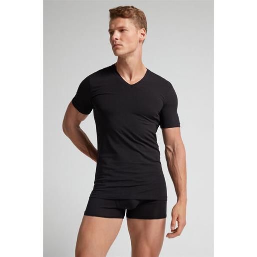 Intimissimi t-shirt con scollo a v in cotone superior elasticizzato nero