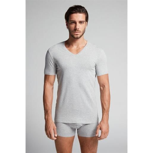 Intimissimi t-shirt scollo a v in cotone superior elasticizzato grigio