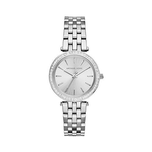 Michael Kors mini darci orologio da donna, dimensione cassa 33 mm, movimento a tre lancette, cinturino in acciaio inossidabile, d'argento