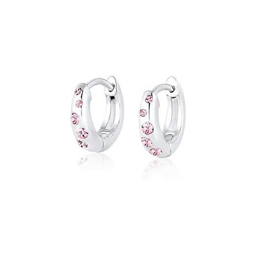 Elli orecchini bambini creoli filigrana con cristalli rosa in argento sterlino 925