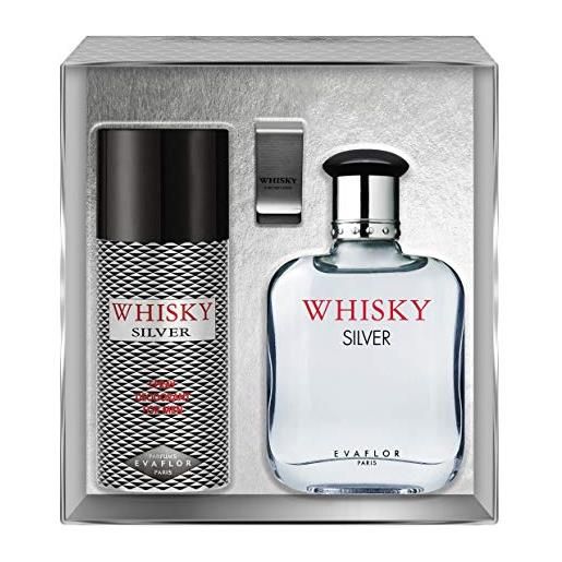 EVAFLORPARIS whisky silver - gift box: eau de toilette 100 ml + déodorant 150 ml + money clip, set, natural spray, men perfume, EVAFLORPARIS - 520 g