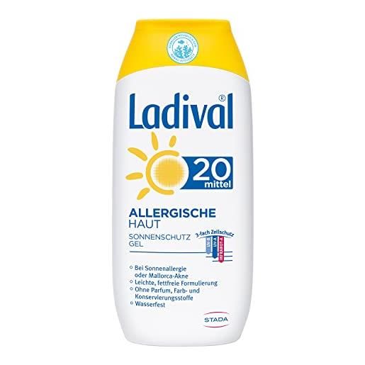 Ladival - gel solare per pelle allergica, spf 20, senza profumo, per persone allergiche, senza coloranti e conservanti, impermeabile, 1 x 200 ml