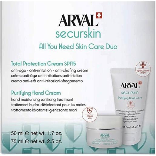 Arval securskin all you need skin care duo - crema spf15 antietà 50 ml + igienizzante mani 75 ml
