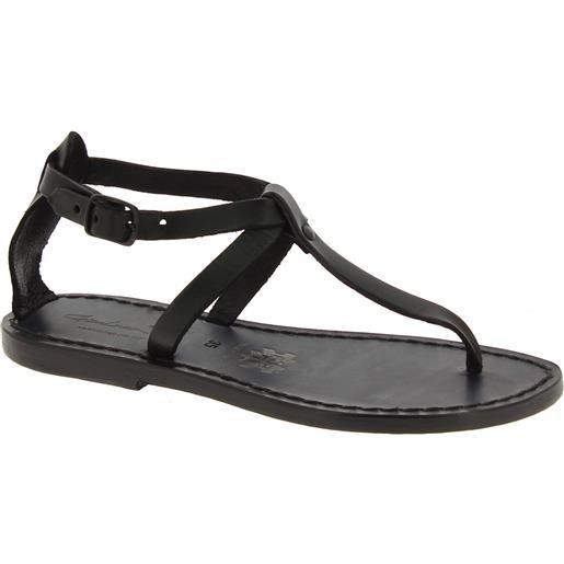 Gianluca - L'artigiano del cuoio sandalo infradito da donna in pelle nero artigianali 582 d nero