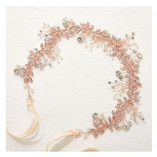 SWEETV cristallo copricapo da sposa oro rosa nuziale cerchietti per le spose perla fasce per capelli strass accessori capelli