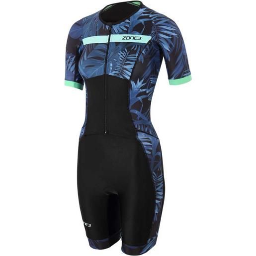 Zone3 activate+ tropical palm short sleeve trisuit blu, nero xs donna
