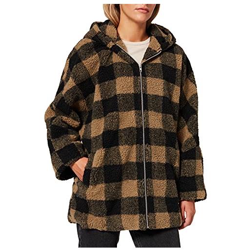 Urban Classics ladies hooded oversized check sherpa jacket, giacca, donna, multicolore (pink/brown), m