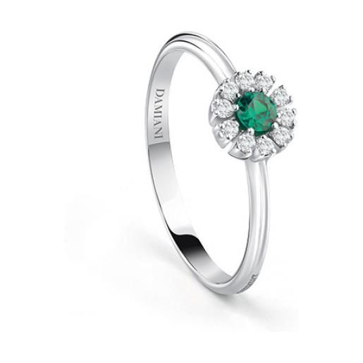 Damiani anello margherita in oro bianco con diamanti e smeraldo