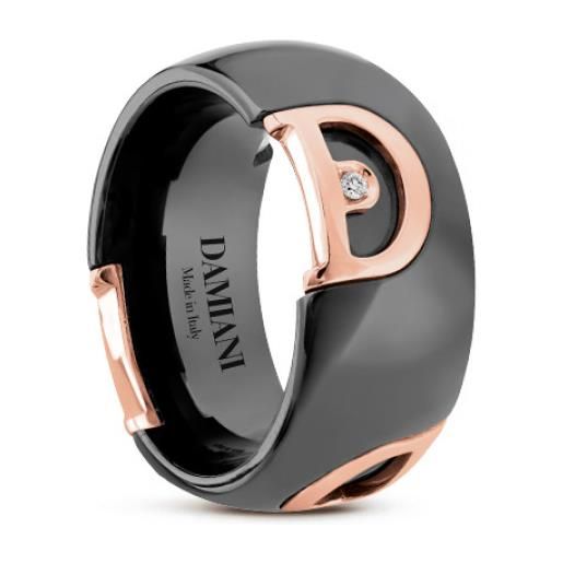 Damiani anello in ceramica nera, oro rosa e diamante