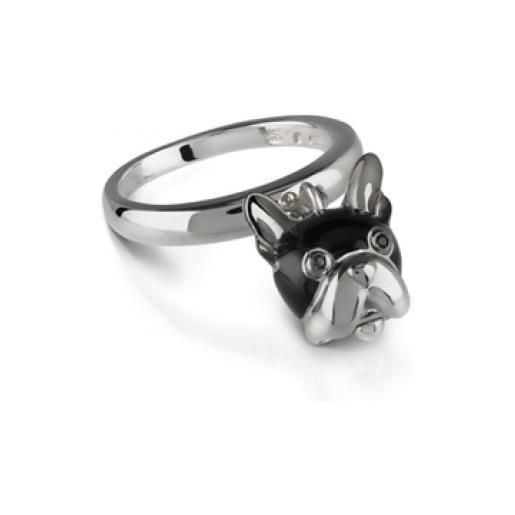 Chantecler anello campanella cane in argento, smalto nero e spinello nero