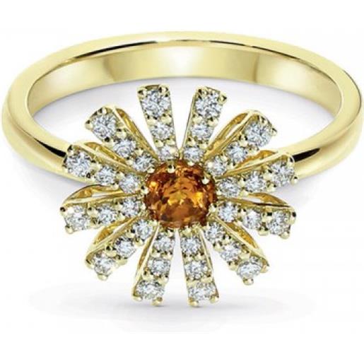 Damiani anello margherita in oro giallo, diamanti e quarzo