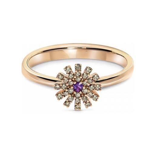 Damiani anello margherita in oro rosa, diamanti e ametista