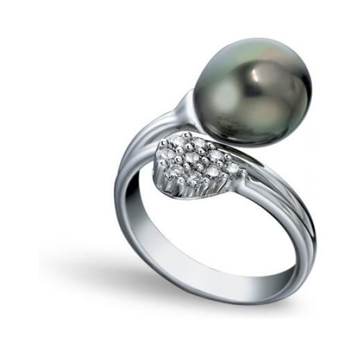 Damiani anello in oro bianco con diamanti e perla