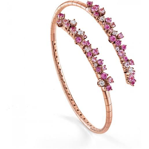 Damiani bracciale mimosa in oro rosa con diamanti, rubini e zaffiri rosa