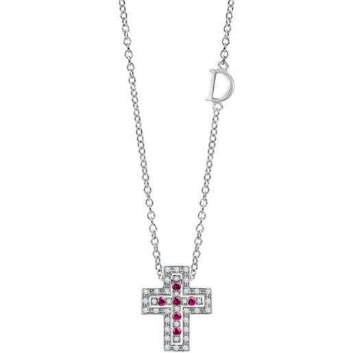 Damiani collana croce con diamanti e rubini