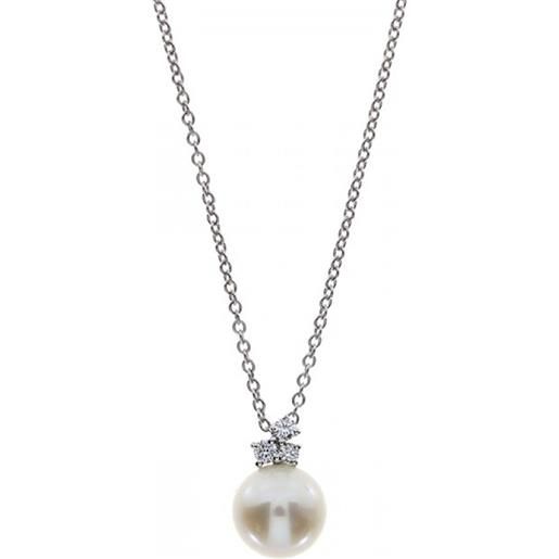 Damiani collana in oro bianco con diamanti e perla