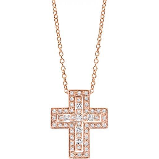 Damiani collana croce in oro rosa e diamanti