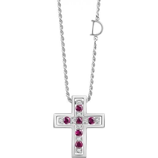 Damiani collana croce con diamanti e rubini