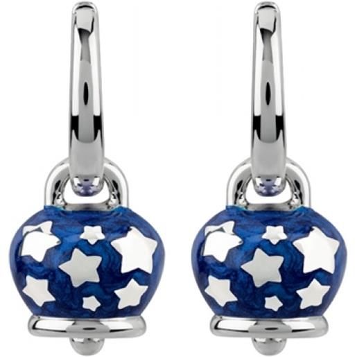 Chantecler orecchini con campanella e stelline in argento e smalto blu perlato