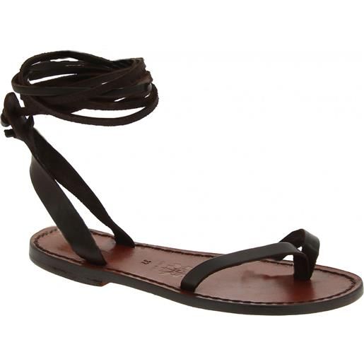 Gianluca - L'artigiano del cuoio sandali schiava bassi fatte a mano in pelle marrone scuro 534 d moro