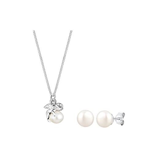 Elli set di gioielli donne angelo ciondolo a perno set perle coltivata d'acqua dolce in argento sterlino 925