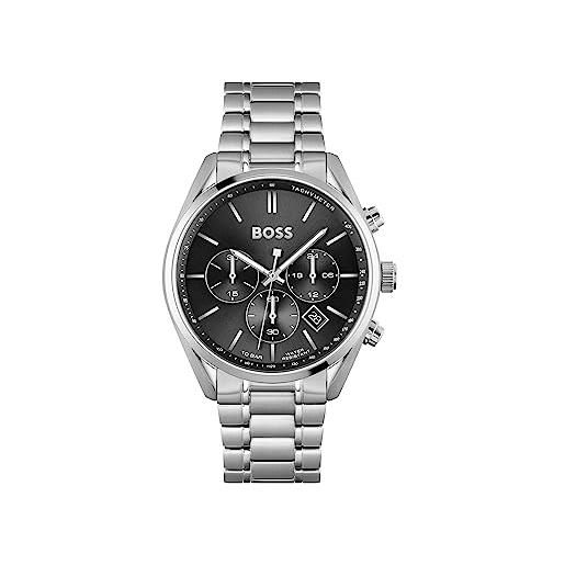 BOSS orologio con cronografo al quarzo da uomo collezione champion con cinturino in acciaio inossidabile o pelle nero (black)