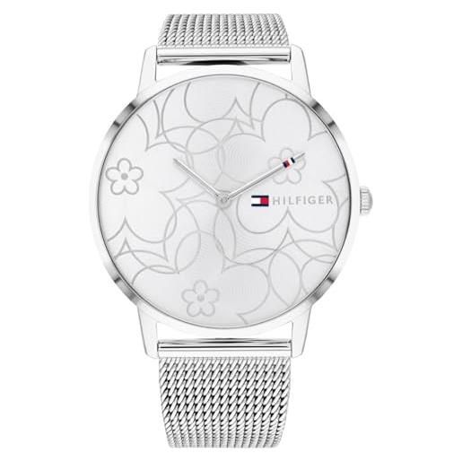 Tommy Hilfiger orologio analogico al quarzo da donna con cinturino in maglia metallica in acciaio inossidabile argentato - 1782365