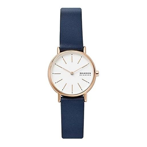 Skagen signatur orologio per donna, movimento al quarzo con cinturino in acciaio inossidabile o in pelle, blu e bianco, 30mm