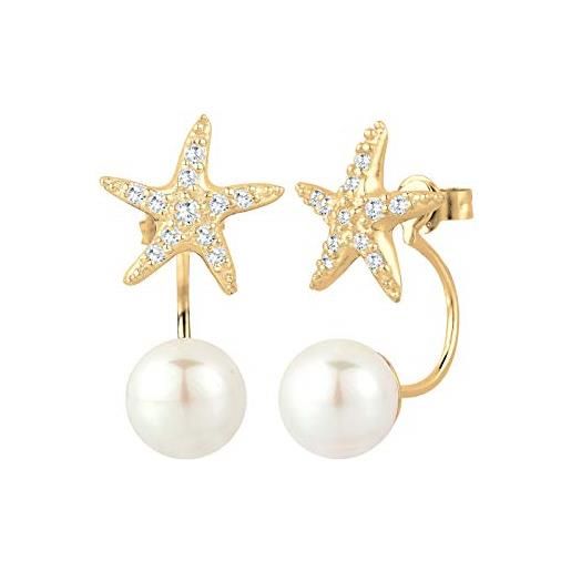 Elli - orecchini da donna stella marina maritim argento 925 zirconi taglio brillante perla sintetica bianco - 0303223115